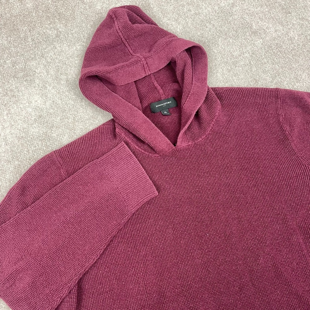 Banana Republic Hoodie Sweater Mens XL Maroon Textured Knitted Winter Pullover